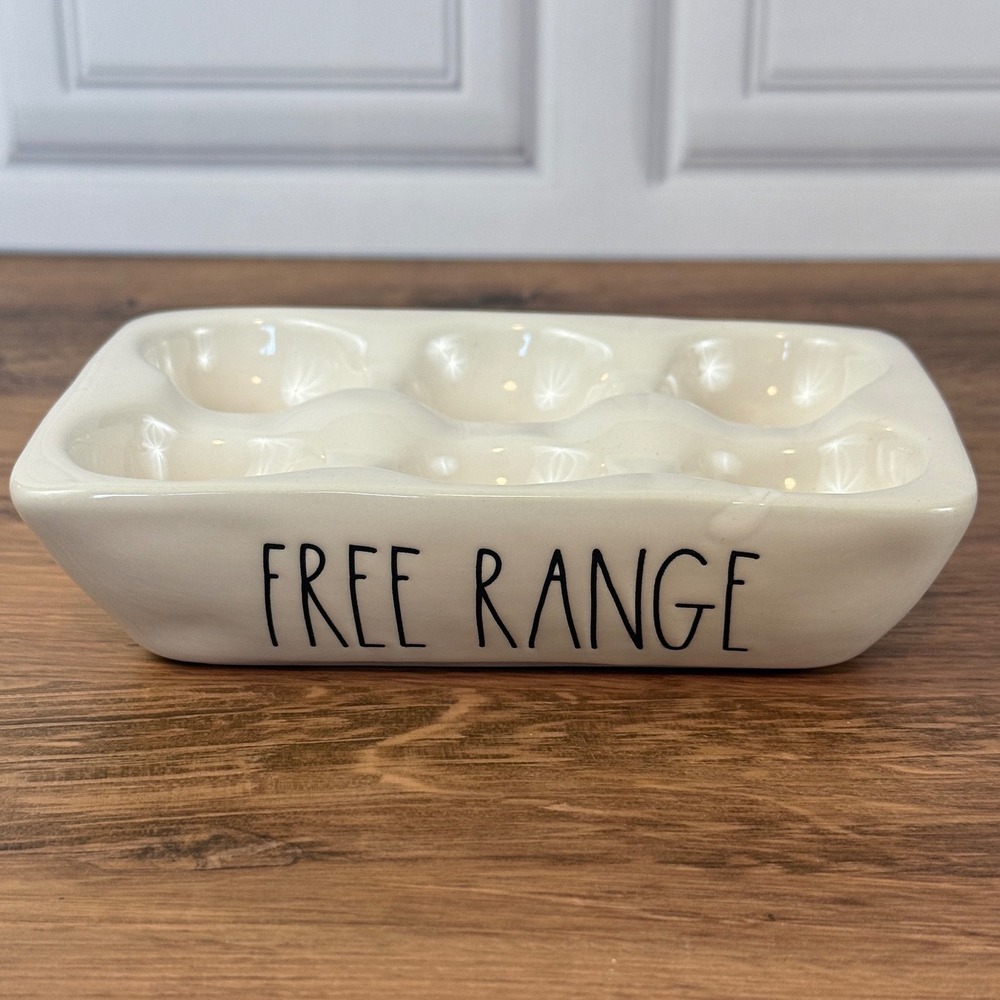 Rae Dunn by Magenta White "Free Range" 6 Egg Holder Ceramic Tray‎